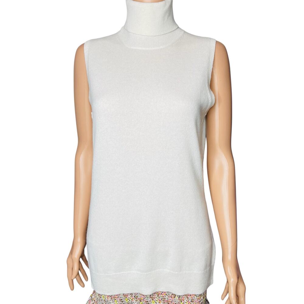 in Cashmere women’s 100% Cashmere turtleneck tank sweater L whisper white New - Picture 2 of 10